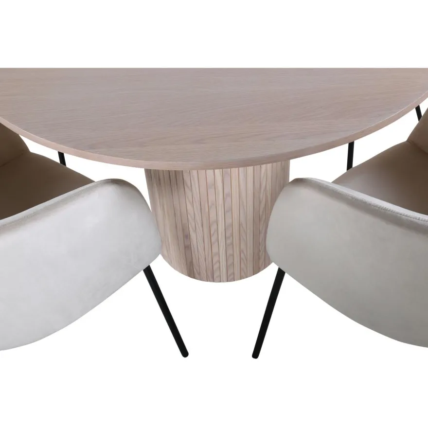 Ruokailuryhmä Venture Home, ⌀110cm Bianca-pöytä + 4 Berit-tuolia, sametti