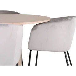 Ruokailuryhmä Venture Home, ⌀110cm Bianca-pöytä + 4 Berit-tuolia, sametti