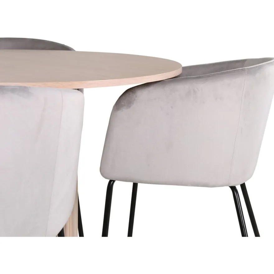 Ruokailuryhmä Venture Home, ⌀110cm Bianca-pöytä + 4 Berit-tuolia, sametti