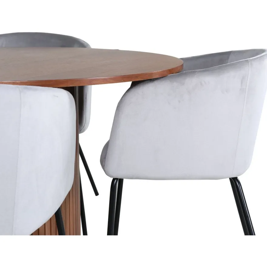 Ruokailuryhmä Venture Home, ⌀110cm Bianca-pöytä + 4 Berit-tuolia, sametti