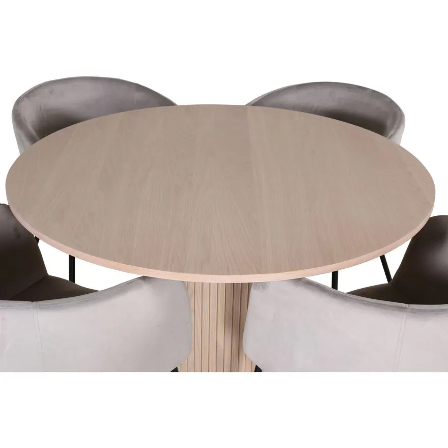 Ruokailuryhmä Venture Home, ⌀110cm Bianca-pöytä + 4 Berit-tuolia, sametti