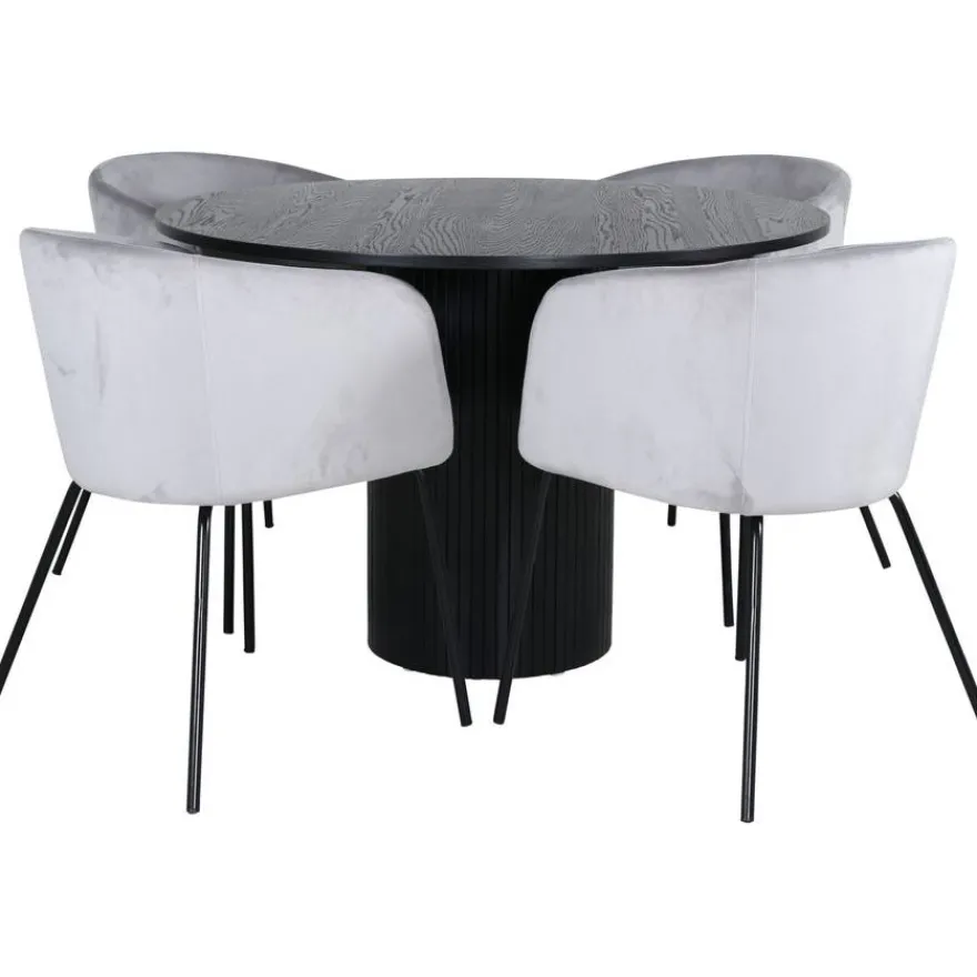 Ruokailuryhmä Venture Home, ⌀110cm Bianca-pöytä + 4 Berit-tuolia, sametti