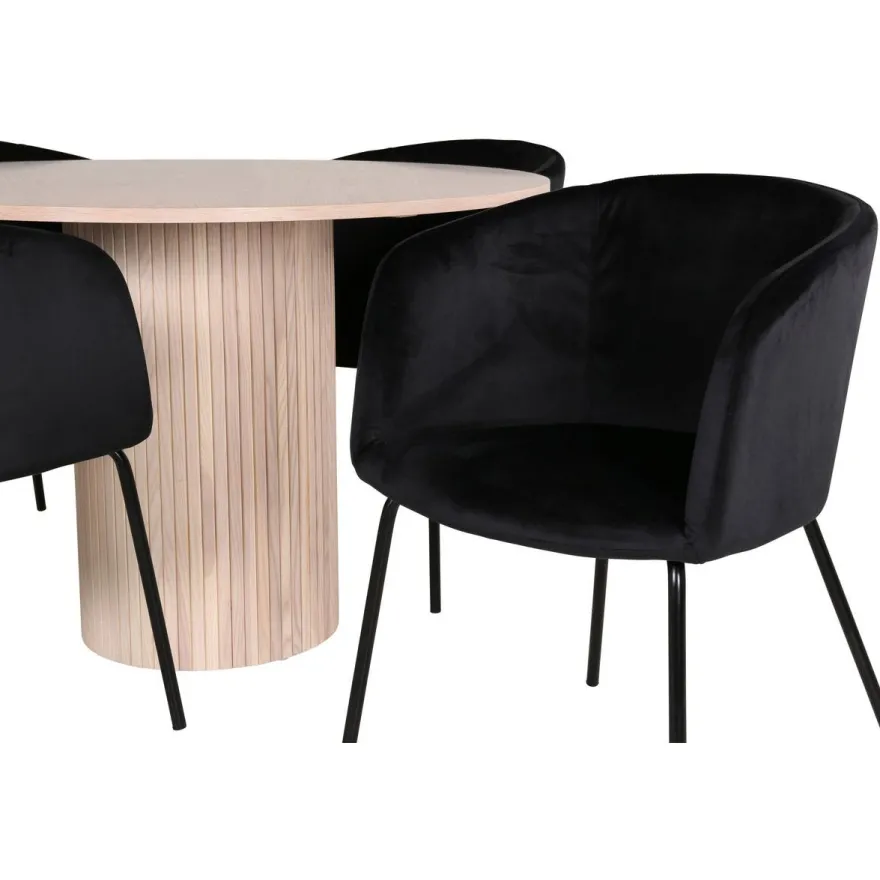 Ruokailuryhmä Venture Home, ⌀110cm Bianca-pöytä + 4 Berit-tuolia, sametti