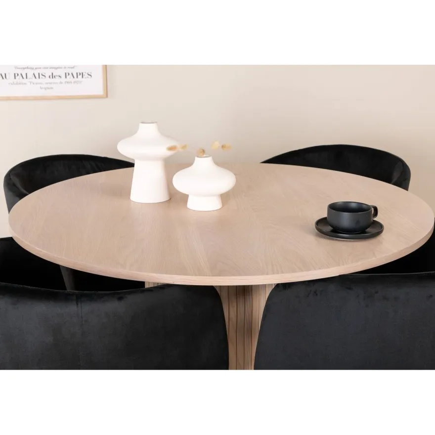 Ruokailuryhmä Venture Home, ⌀110cm Bianca-pöytä + 4 Berit-tuolia, sametti