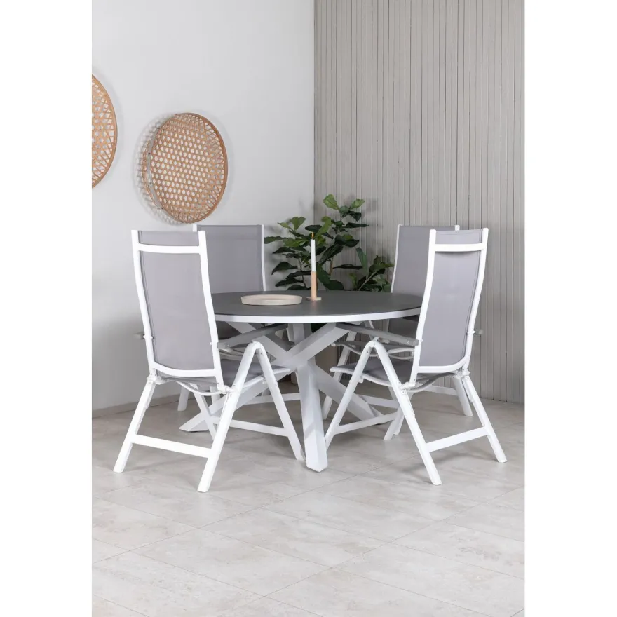 Ruokailuryhmä Venture Home, ø140cm Copacabana-pöytä + 4 Albany-tuolia