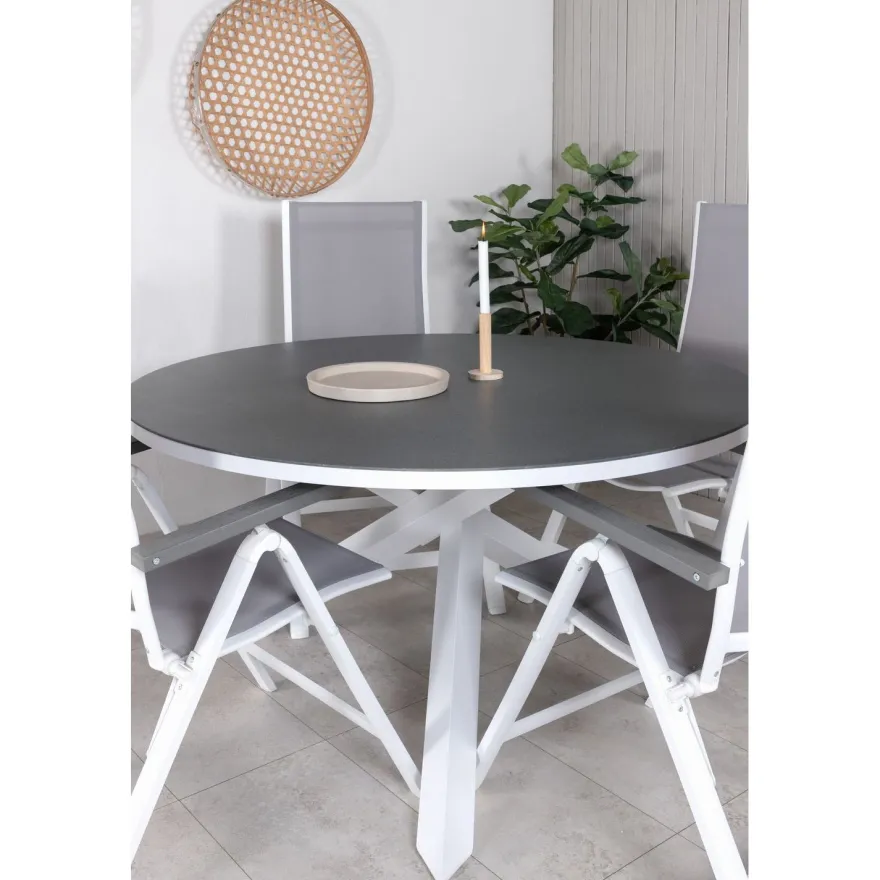 Ruokailuryhmä Venture Home, ø140cm Copacabana-pöytä + 4 Albany-tuolia