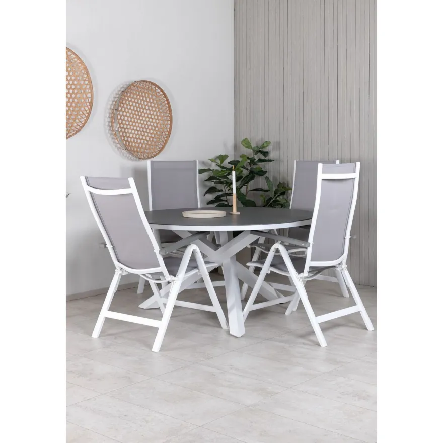 Ruokailuryhmä Venture Home, ø140cm Copacabana-pöytä + 4 Albany-tuolia