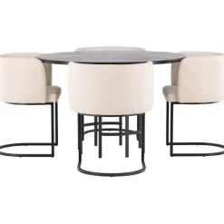 Ruokailuryhmä Venture Home, ⌀115cm Copenhagen-pöytä + 4 beigeä Simrishamn-tuolia