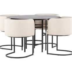 Ruokailuryhmä Venture Home, ⌀115cm Copenhagen-pöytä + 4 beigeä Simrishamn-tuolia