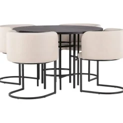 Ruokailuryhmä Venture Home, ⌀115cm Copenhagen-pöytä + 4 beigeä Simrishamn-tuolia