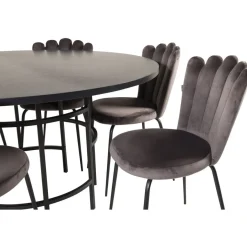 Ruokailuryhmä Venture Home, ⌀140cm Copenhagen-pöytä + 6 harmaata Limhamn-tuolia, sametti