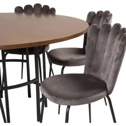 Ruokailuryhmä Venture Home, ⌀140cm Copenhagen-pöytä + 6 harmaata Limhamn-tuolia, sametti