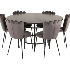 Ruokailuryhmä Venture Home, ⌀140cm Copenhagen-pöytä + 6 harmaata Limhamn-tuolia, sametti