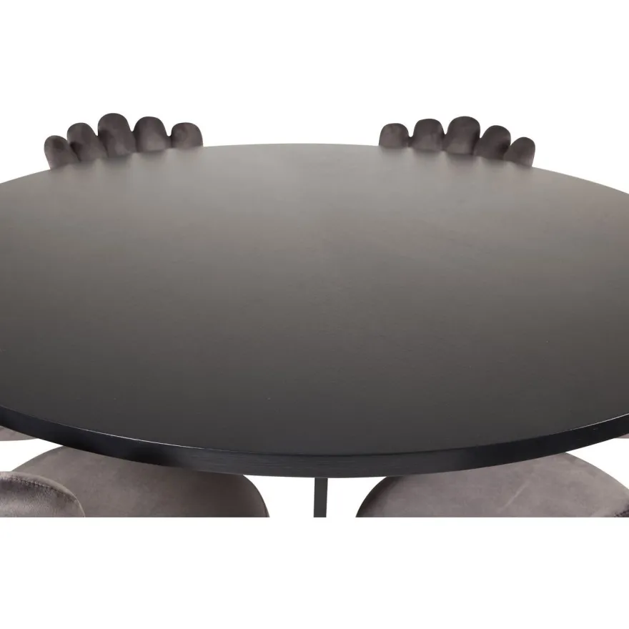 Ruokailuryhmä Venture Home, ⌀140cm Copenhagen-pöytä + 6 harmaata Limhamn-tuolia, sametti