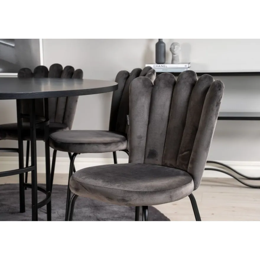 Ruokailuryhmä Venture Home, ⌀140cm Copenhagen-pöytä + 6 harmaata Limhamn-tuolia, sametti