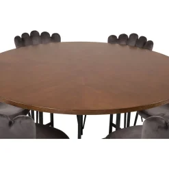 Ruokailuryhmä Venture Home, ⌀140cm Copenhagen-pöytä + 6 harmaata Limhamn-tuolia, sametti