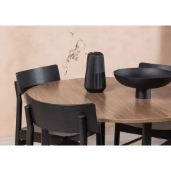 Ruokailuryhmä Venture Home, ⌀120cm Durango-pöytä + 4 mustaa Montros-tuolia