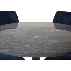 Ruokailuryhmä Venture Home, ø106cm harmaa/musta Estelle-pöytä + 4 sinistä Velvet Deluxe -tuolia, sametti