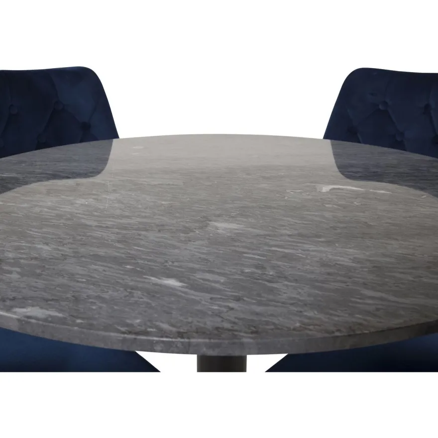 Ruokailuryhmä Venture Home, ø106cm harmaa/musta Estelle-pöytä + 4 sinistä Velvet Deluxe -tuolia, sametti