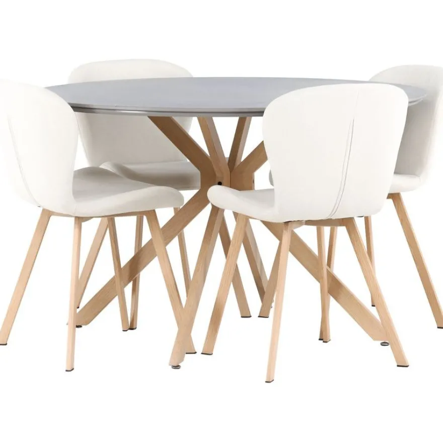 Ruokailuryhmä Venture Home, ⌀120cm harmaa/ruskea Piazza-ruokapöytä + 4 beigeä Lilja-tuolia