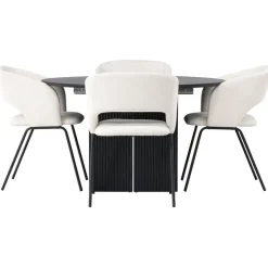 Ruokailuryhmä Venture Home, ⌀130cm, jatkettava Matilda-pöytä + 4 valkoista Day-tuolia