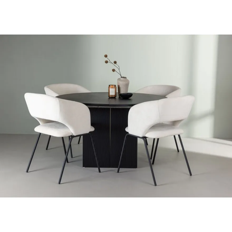 Ruokailuryhmä Venture Home, ⌀130cm, jatkettava Matilda-pöytä + 4 valkoista Day-tuolia