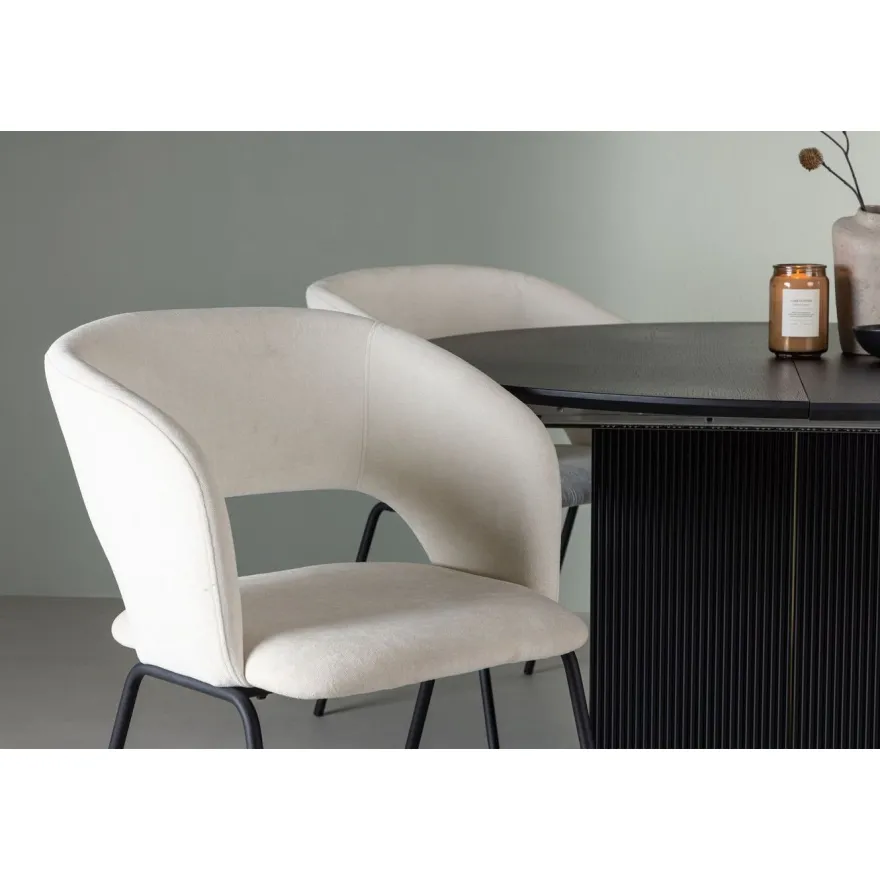 Ruokailuryhmä Venture Home, ⌀130cm, jatkettava Matilda-pöytä + 4 valkoista Day-tuolia