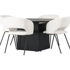 Ruokailuryhmä Venture Home, ⌀130cm, jatkettava Matilda-pöytä + 4 valkoista Day-tuolia