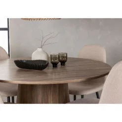 Ruokailuryhmä Venture Home, ⌀120cm Lanzo-pöytä + 4 beigeä Polar-tuolia, bouclé