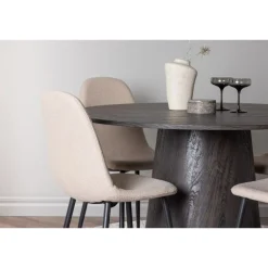 Ruokailuryhmä Venture Home, ⌀120cm Lanzo-pöytä + 4 beigeä Polar-tuolia, bouclé