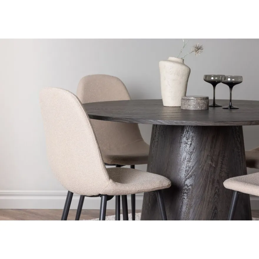 Ruokailuryhmä Venture Home, ⌀120cm Lanzo-pöytä + 4 beigeä Polar-tuolia, bouclé