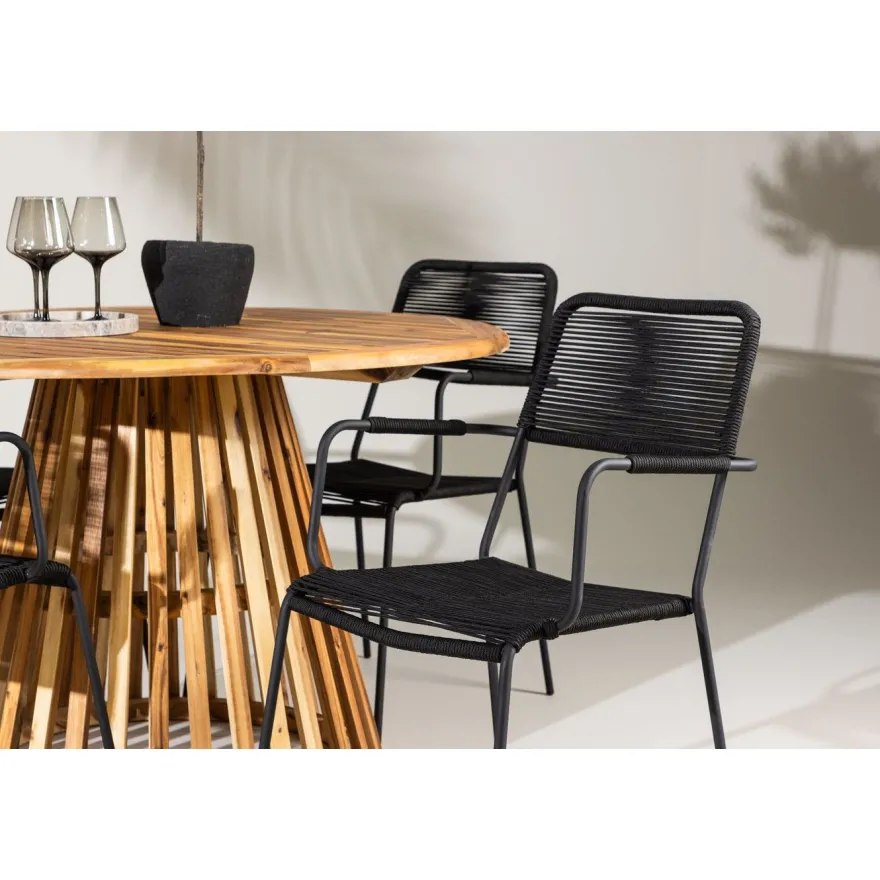 Ruokailuryhmä Venture Home, ø120cm Lumpur-pöytä + 4 Lindos-tuolia, käsinojilla