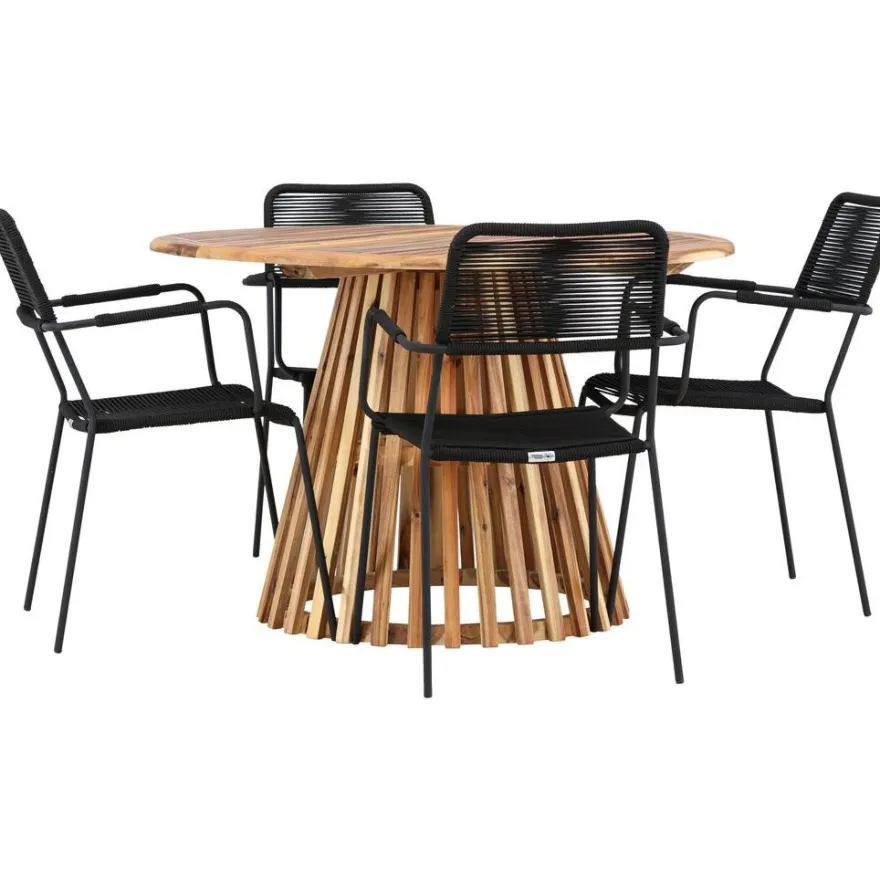 Ruokailuryhmä Venture Home, ø120cm Lumpur-pöytä + 4 Lindos-tuolia, käsinojilla