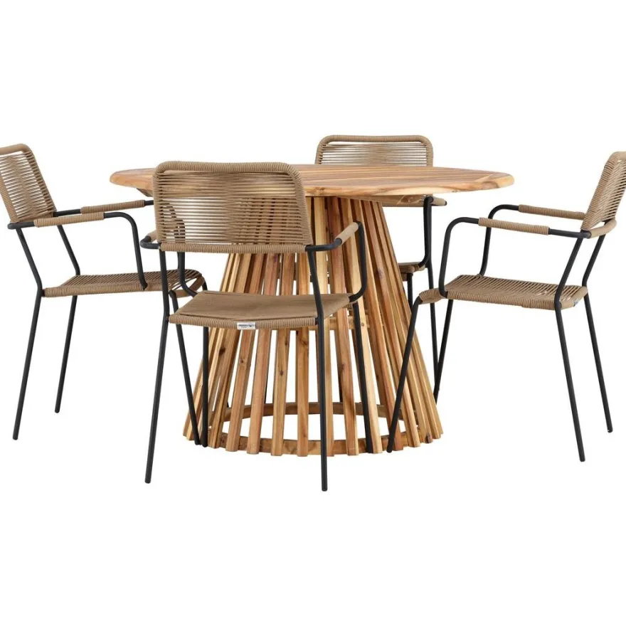 Ruokailuryhmä Venture Home, ø120cm Lumpur-pöytä + 4 Lindos-tuolia, käsinojilla