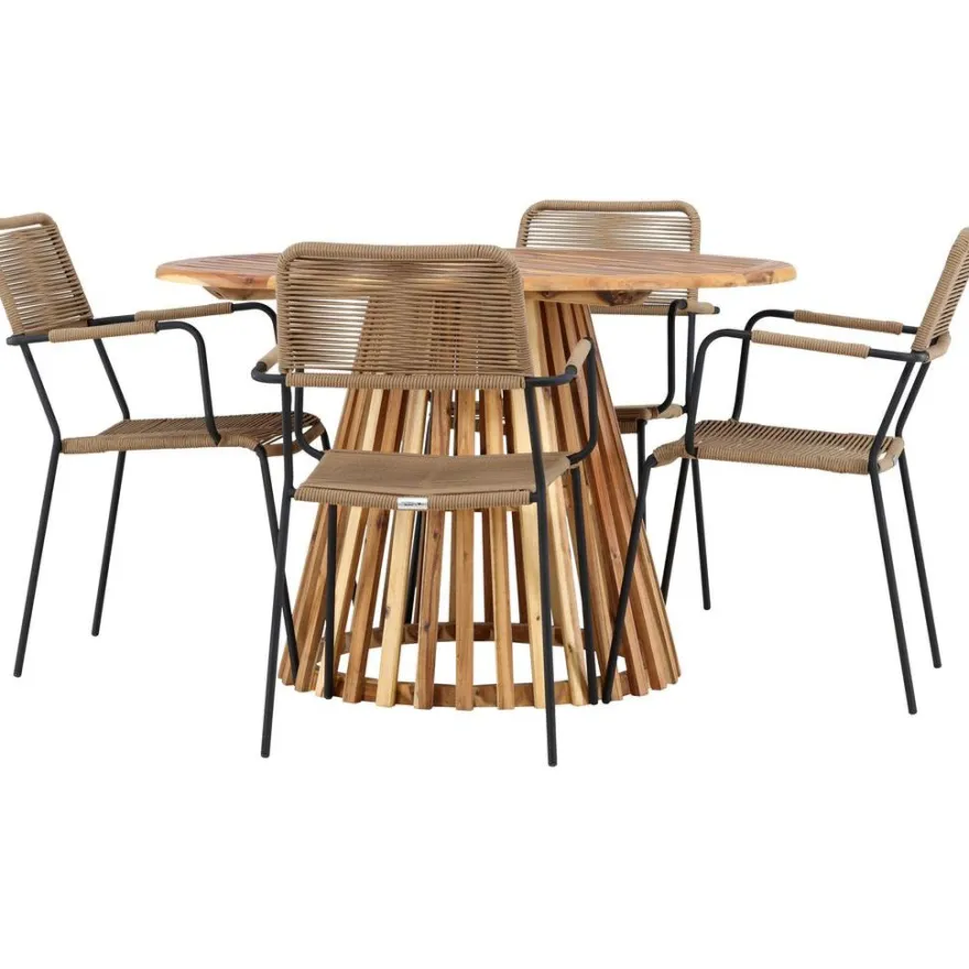 Ruokailuryhmä Venture Home, ø120cm Lumpur-pöytä + 4 Lindos-tuolia, käsinojilla