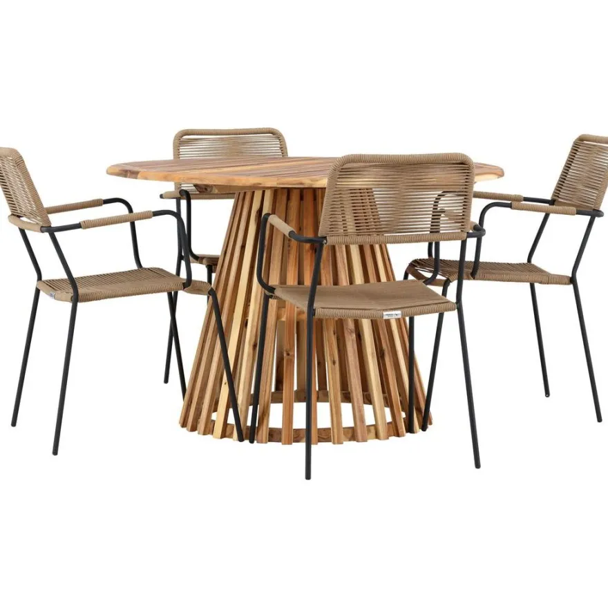 Ruokailuryhmä Venture Home, ø120cm Lumpur-pöytä + 4 Lindos-tuolia, käsinojilla