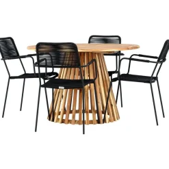 Ruokailuryhmä Venture Home, ø120cm Lumpur-pöytä + 4 Lindos-tuolia, käsinojilla
