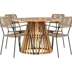 Ruokailuryhmä Venture Home, ø120cm Lumpur-pöytä + 4 Lindos-tuolia, käsinojilla
