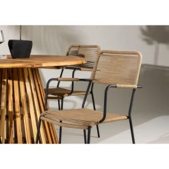 Ruokailuryhmä Venture Home, ø120cm Lumpur-pöytä + 4 Lindos-tuolia, käsinojilla