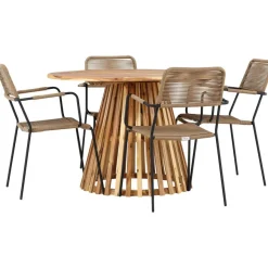 Ruokailuryhmä Venture Home, ø120cm Lumpur-pöytä + 4 Lindos-tuolia, käsinojilla