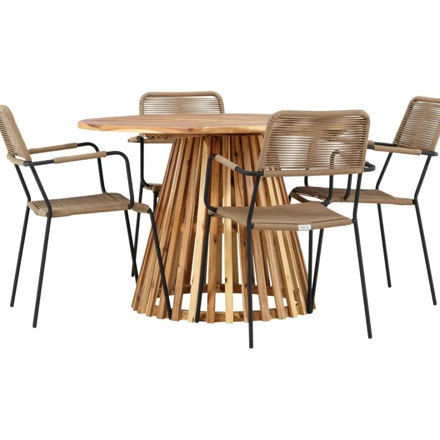 Ruokailuryhmä Venture Home, ø120cm Lumpur-pöytä + 4 Lindos-tuolia, käsinojilla