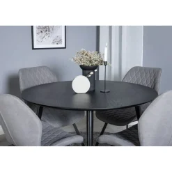 Ruokailuryhmä Venture Home, ⌀115cm musta Dipp-ruokapöytä + 4 harmaata Gemma-tuolia