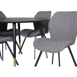 Ruokailuryhmä Venture Home, ⌀115cm musta Dipp-ruokapöytä + 4 harmaata Gemma-tuolia