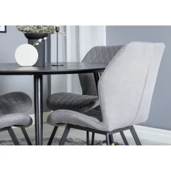 Ruokailuryhmä Venture Home, ⌀115cm musta Dipp-ruokapöytä + 4 harmaata Gemma-tuolia