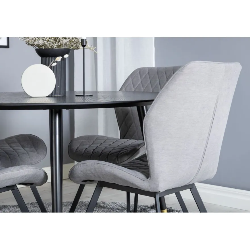 Ruokailuryhmä Venture Home, ⌀115cm musta Dipp-ruokapöytä + 4 harmaata Gemma-tuolia