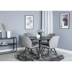 Ruokailuryhmä Venture Home, ⌀115cm musta Dipp-ruokapöytä + 4 harmaata Gemma-tuolia