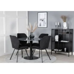 Ruokailuryhmä Venture Home, ø106cm musta Estelle-pöytä + 4 mustaa Gemma-tuolia