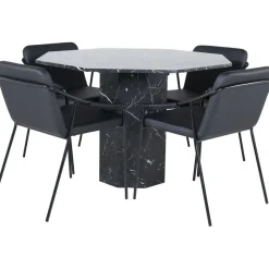 Ruokailuryhmä Venture Home, ⌀110cm musta Marbs-pöytä + 4 mustaa Tvist-tuolia