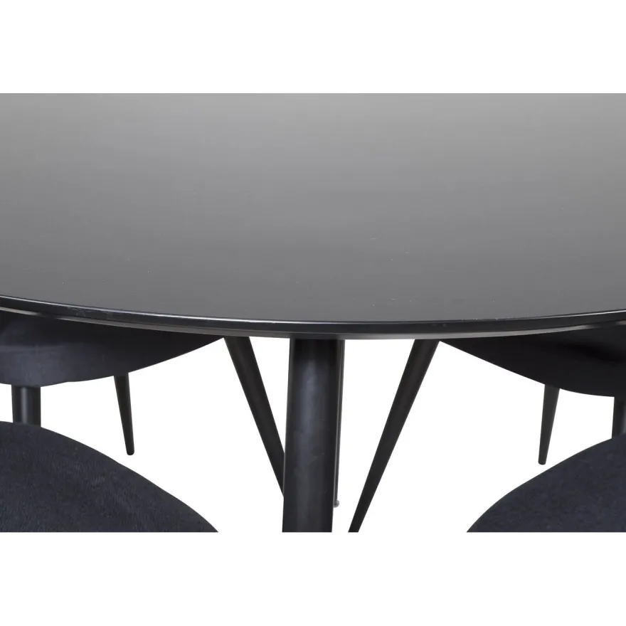 Ruokailuryhmä Venture Home, ⌀100cm musta Silar-pöytä + 4 mustaa Velvet-tuolia