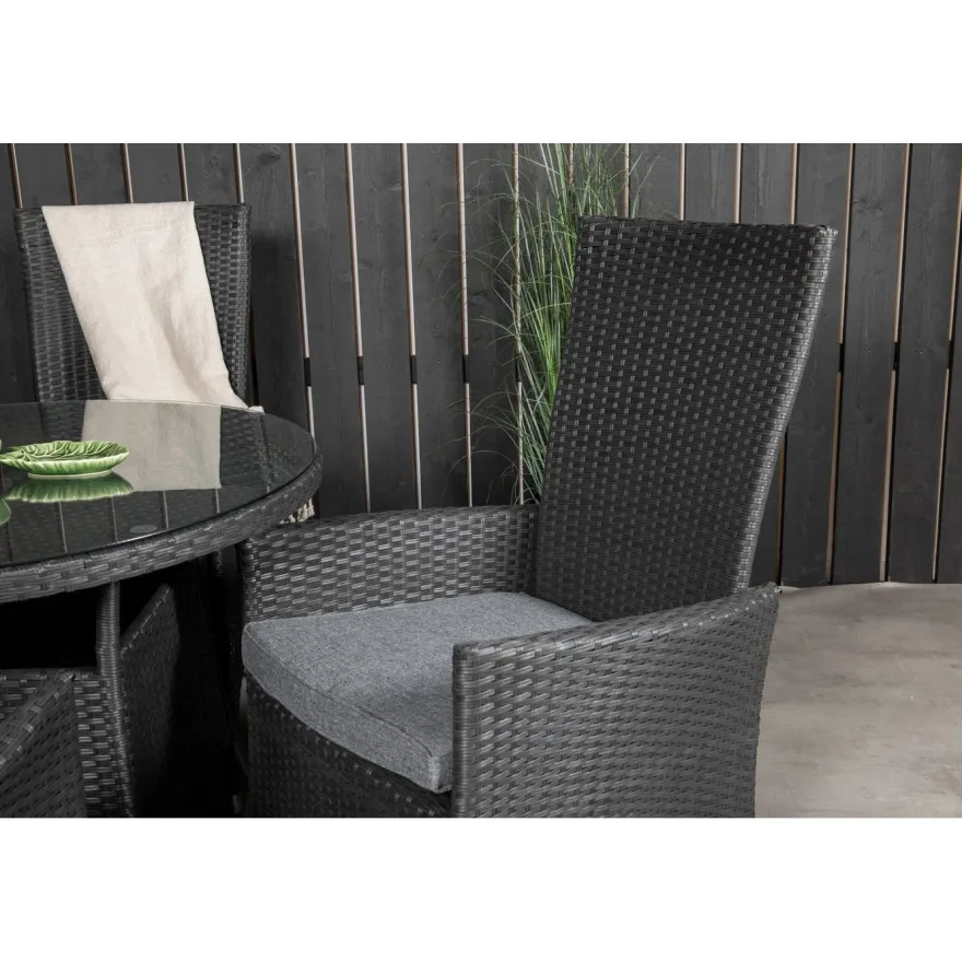 Ruokailuryhmä Venture Home, ø90cm musta Volta-pöytä + 4 mustaa Padova-säätötuolia